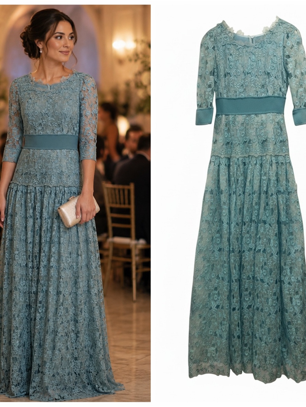 Dolce & Gabbana Blue Lace Gown Lace Maxi Dress Silk 4 Wedding Guest Formal NWOT